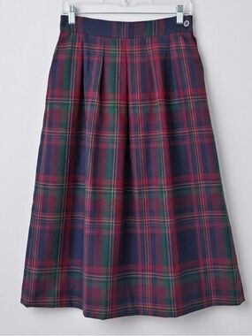 Vintage Pendleton Worsted Wool Plaid Midi Skirt Navy Red Green Pleated Size 10